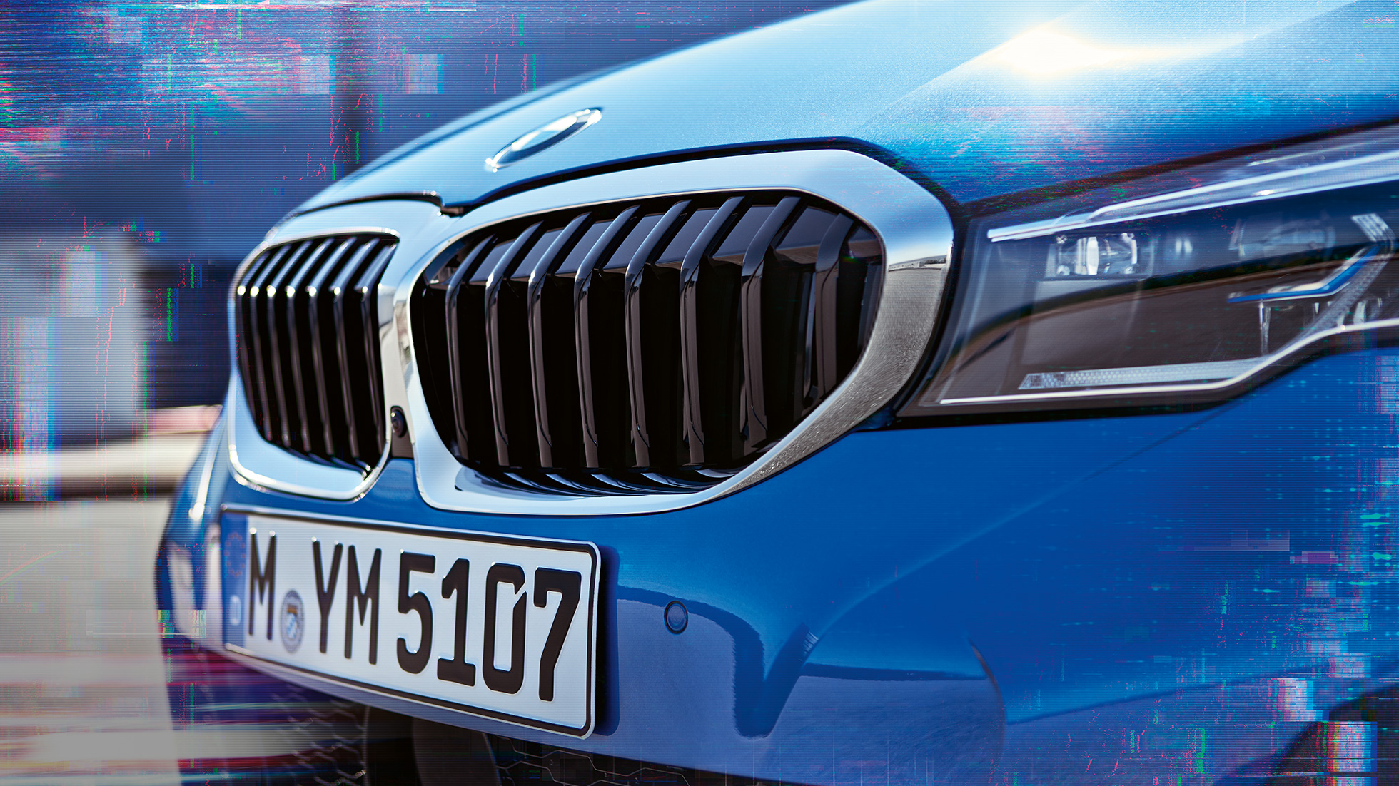 BMW 3 Series, double kidney grille. Close-up side view of the BMW 3 Series double kidney grille.