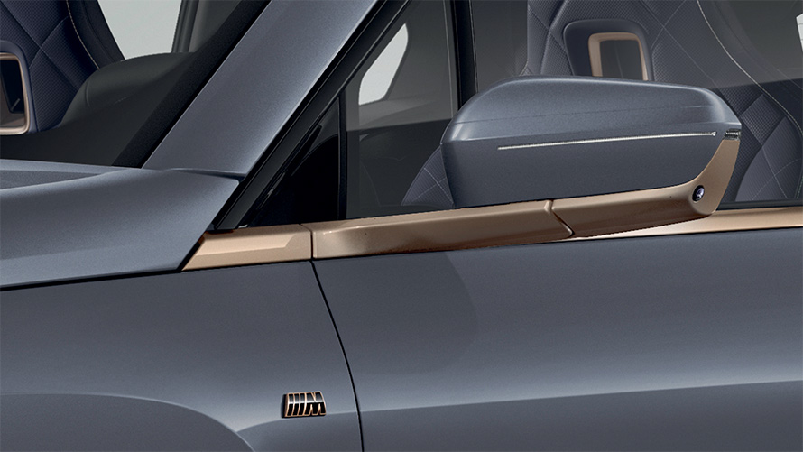 BMW iX M60 i20 2022 electric SUV BMW Individual Storm Bay metallic BMW Individual Exterior Line Titanium Bronze exterior mirror 